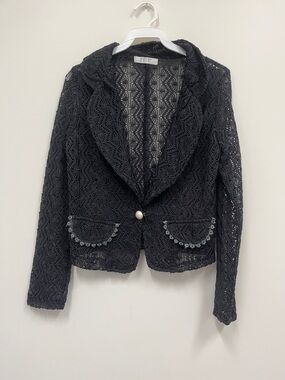 Dark gray Crochet blazer with pearl button size Small (?)